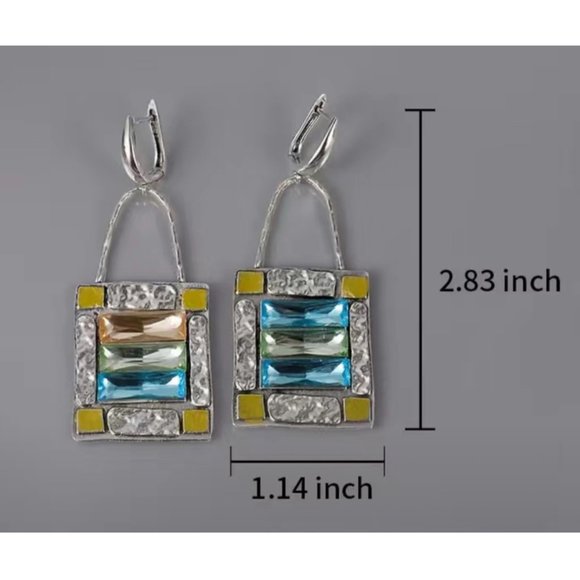 "Beautiful Tribal Crystal" Vintage Green Blue Hook Earrings - Picture 2 of 3